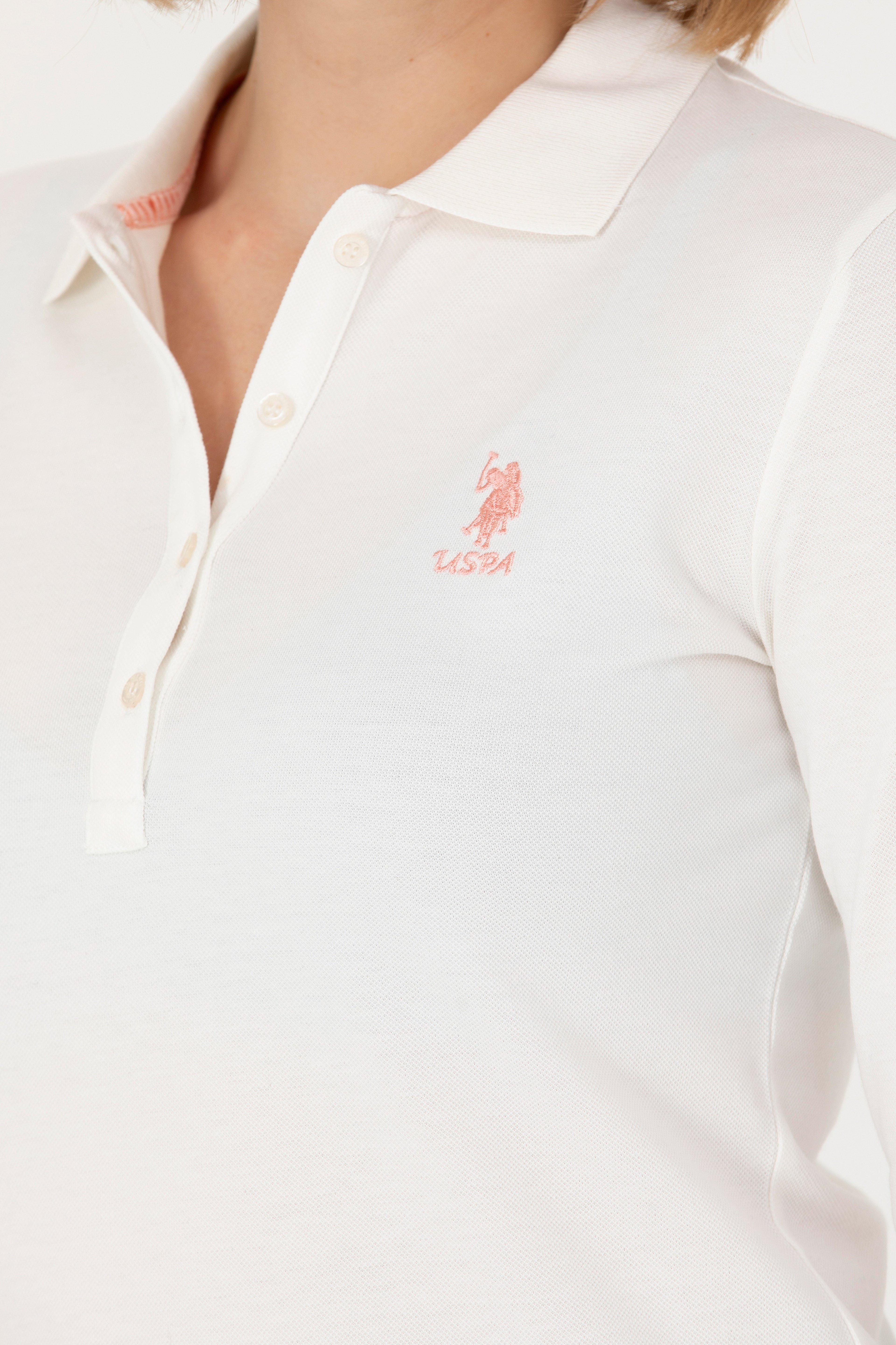 Kadın Ekru Basic Polo Yaka Sweatshirt - Image 7
