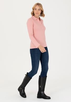 Kadın Pudra Basic Polo Yaka Sweatshirt - 50276160053