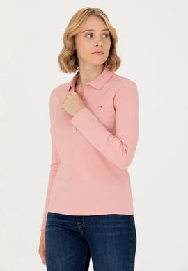 Kadın Pudra Basic Polo Yaka Sweatshirt - 50276160053