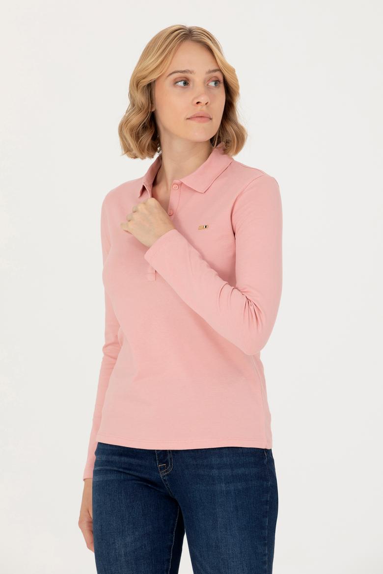 Kadın Pudra Basic Polo Yaka Sweatshirt - 50276160053