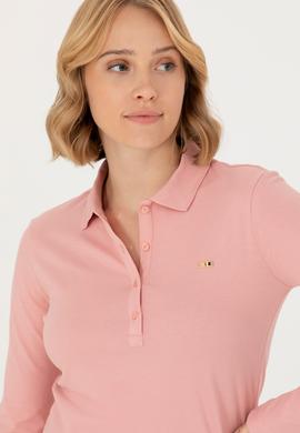 Kadın Pudra Basic Polo Yaka Sweatshirt - 50276160053