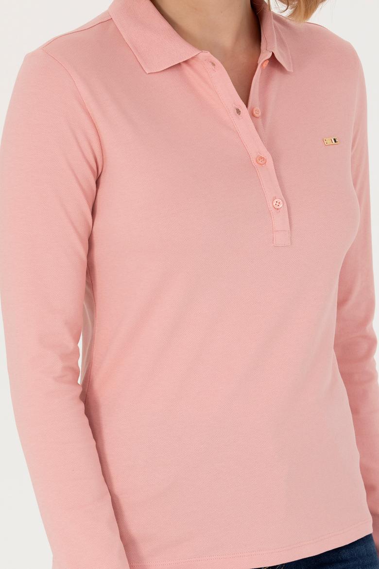 Kadın Pudra Basic Polo Yaka Sweatshirt - 50276160053