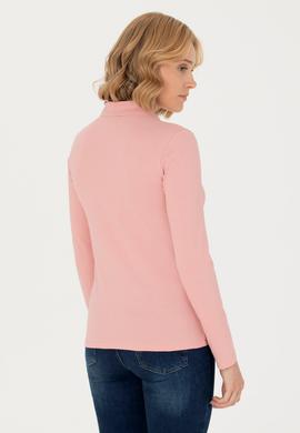 Kadın Pudra Basic Polo Yaka Sweatshirt - 50276160053