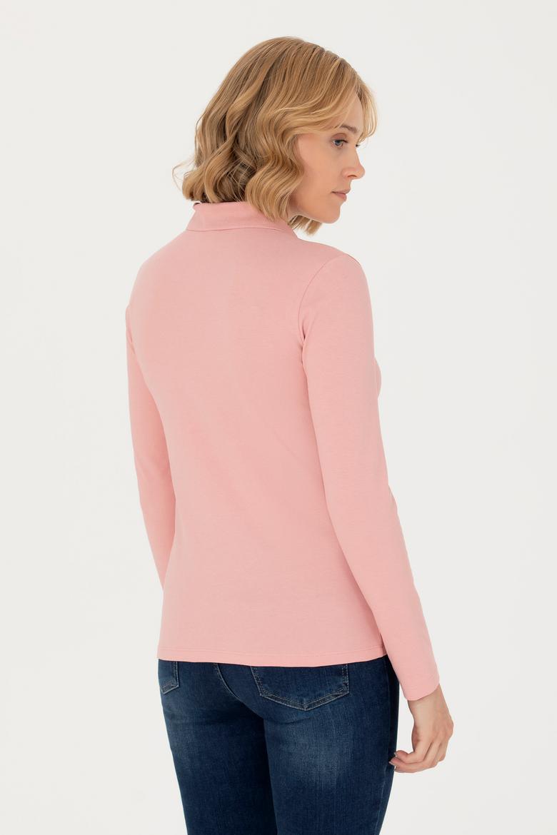 Kadın Pudra Basic Polo Yaka Sweatshirt - 50276160053