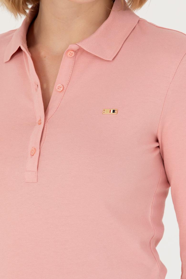 Kadın Pudra Basic Polo Yaka Sweatshirt - 50276160053