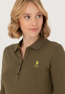 Kadın Haki Basic Polo Yaka Sweatshirt - 50271573121