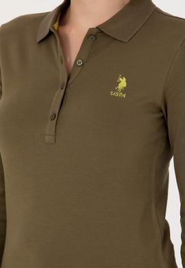 Kadın Haki Basic Polo Yaka Sweatshirt - 50271573121