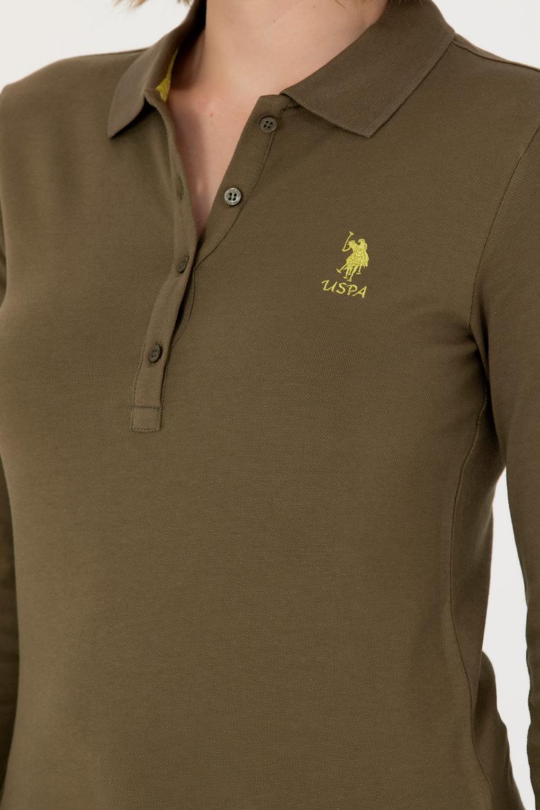 Kadın Haki Basic Polo Yaka Sweatshirt - 50271573121