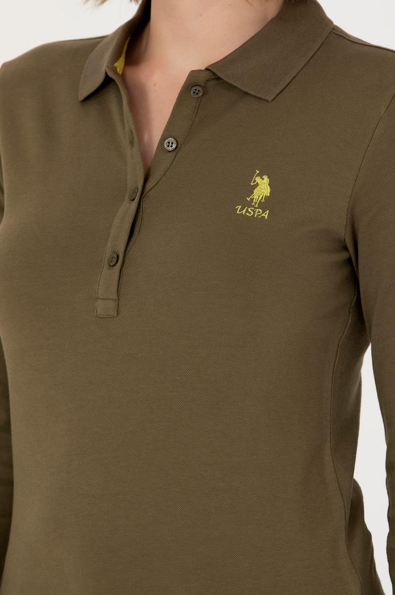 Kadın Haki Basic Polo Yaka Sweatshirt