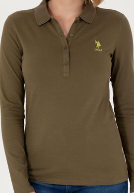 Kadın Haki Basic Polo Yaka Sweatshirt - 50271573121