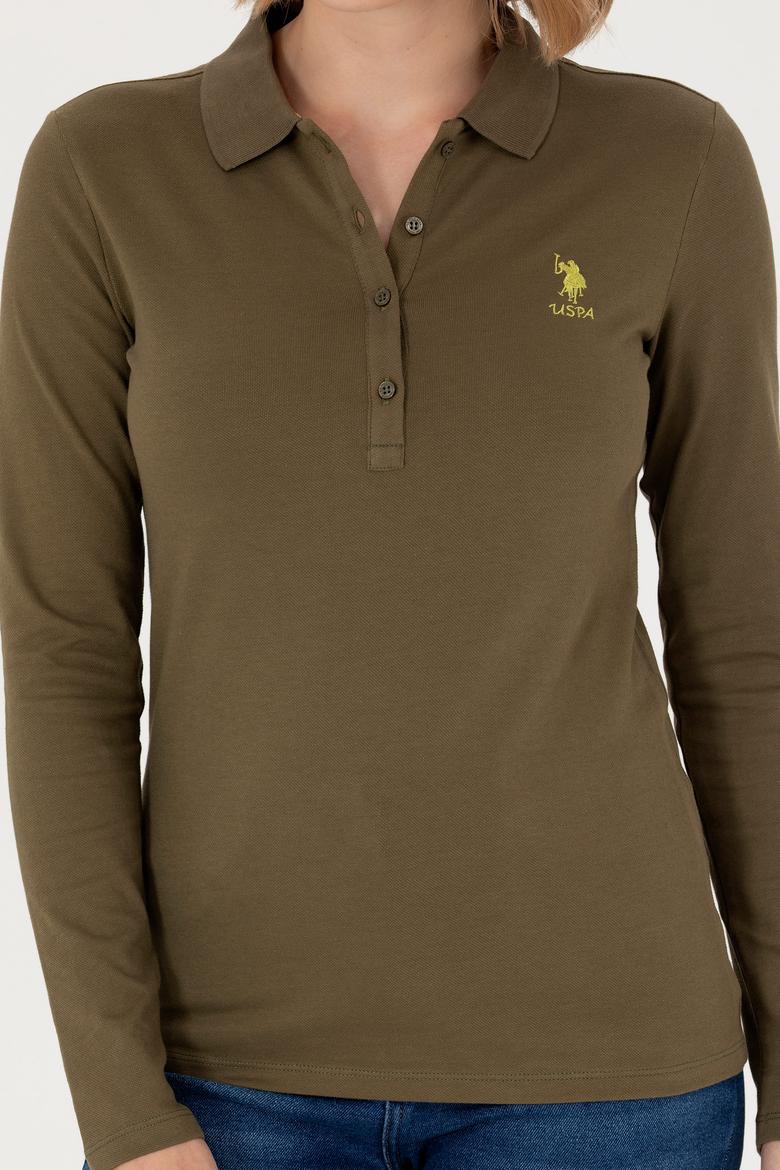 Kadın Haki Basic Polo Yaka Sweatshirt - 50271573121