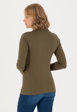 Kadın Haki Basic Polo Yaka Sweatshirt - 50271573121