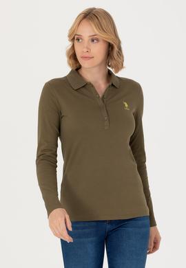 Kadın Haki Basic Polo Yaka Sweatshirt - 50271573121