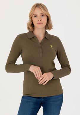 Kadın Haki Basic Polo Yaka Sweatshirt - 50271573121