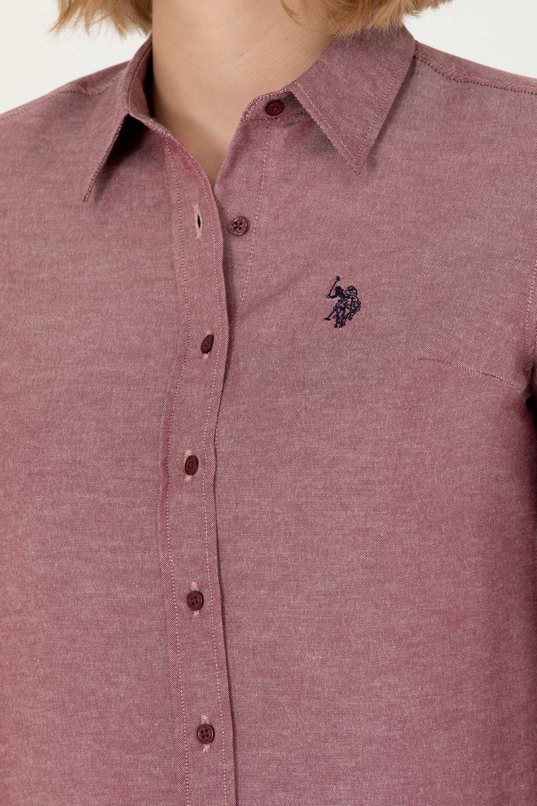 Kadın Bordo Uzun Kollu Basic Gömlek - 50277630043