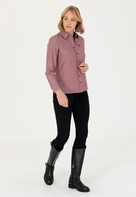 Kadın Bordo Uzun Kollu Basic Gömlek - 50277630043