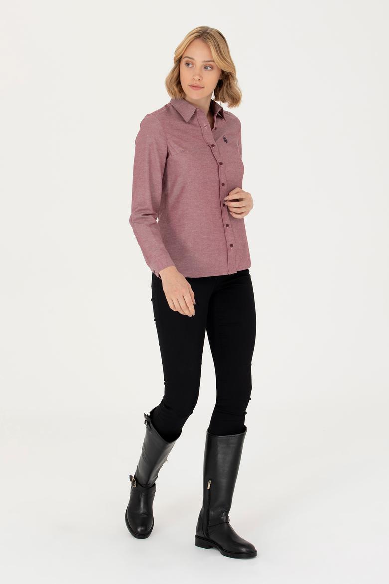 Kadın Bordo Uzun Kollu Basic Gömlek - 50277630043