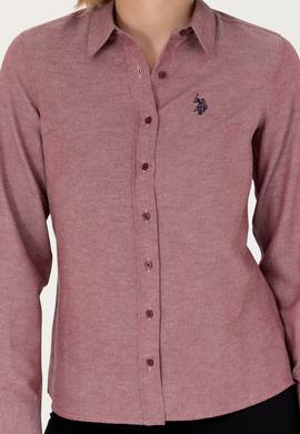 Kadın Bordo Uzun Kollu Basic Gömlek - 50277630043