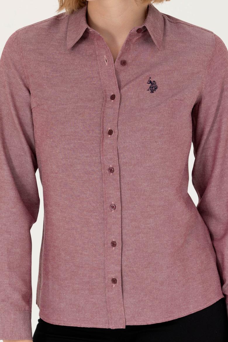 Kadın Bordo Uzun Kollu Basic Gömlek - 50277630043