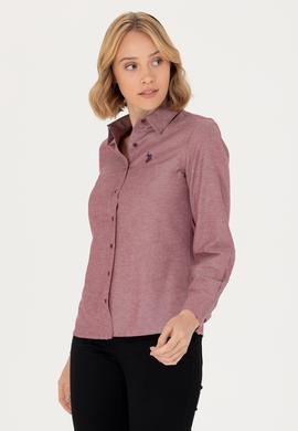 Kadın Bordo Uzun Kollu Basic Gömlek - 50277630043