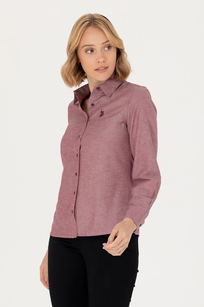 Kadın Bordo Uzun Kollu Basic Gömlek - 50277630043