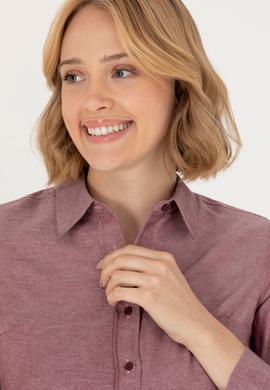 Kadın Bordo Uzun Kollu Basic Gömlek - 50277630043