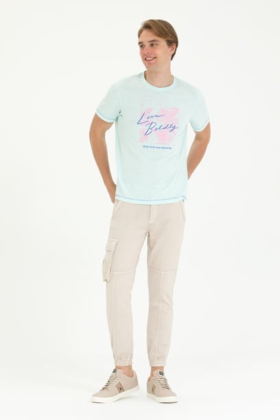 Erkek Jogger Fit Taş Kanvas Pantolon
