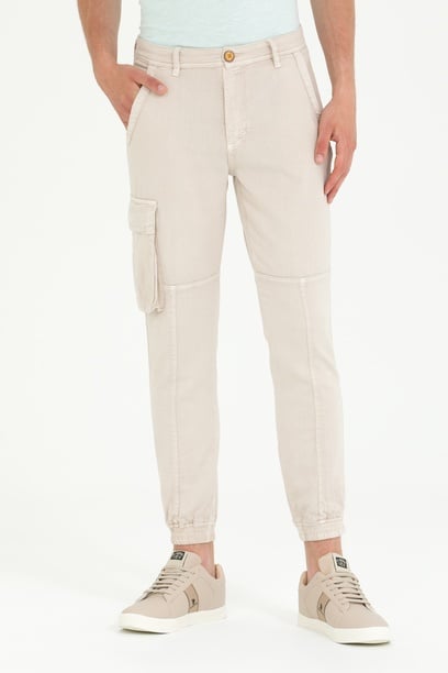 Erkek Jogger Fit Taş Kanvas Pantolon