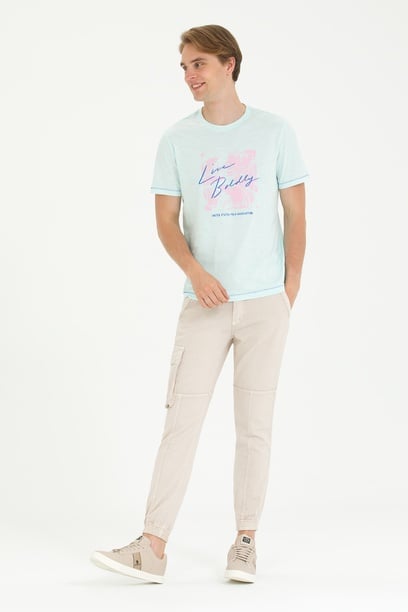 Erkek Jogger Fit Taş Kanvas Pantolon