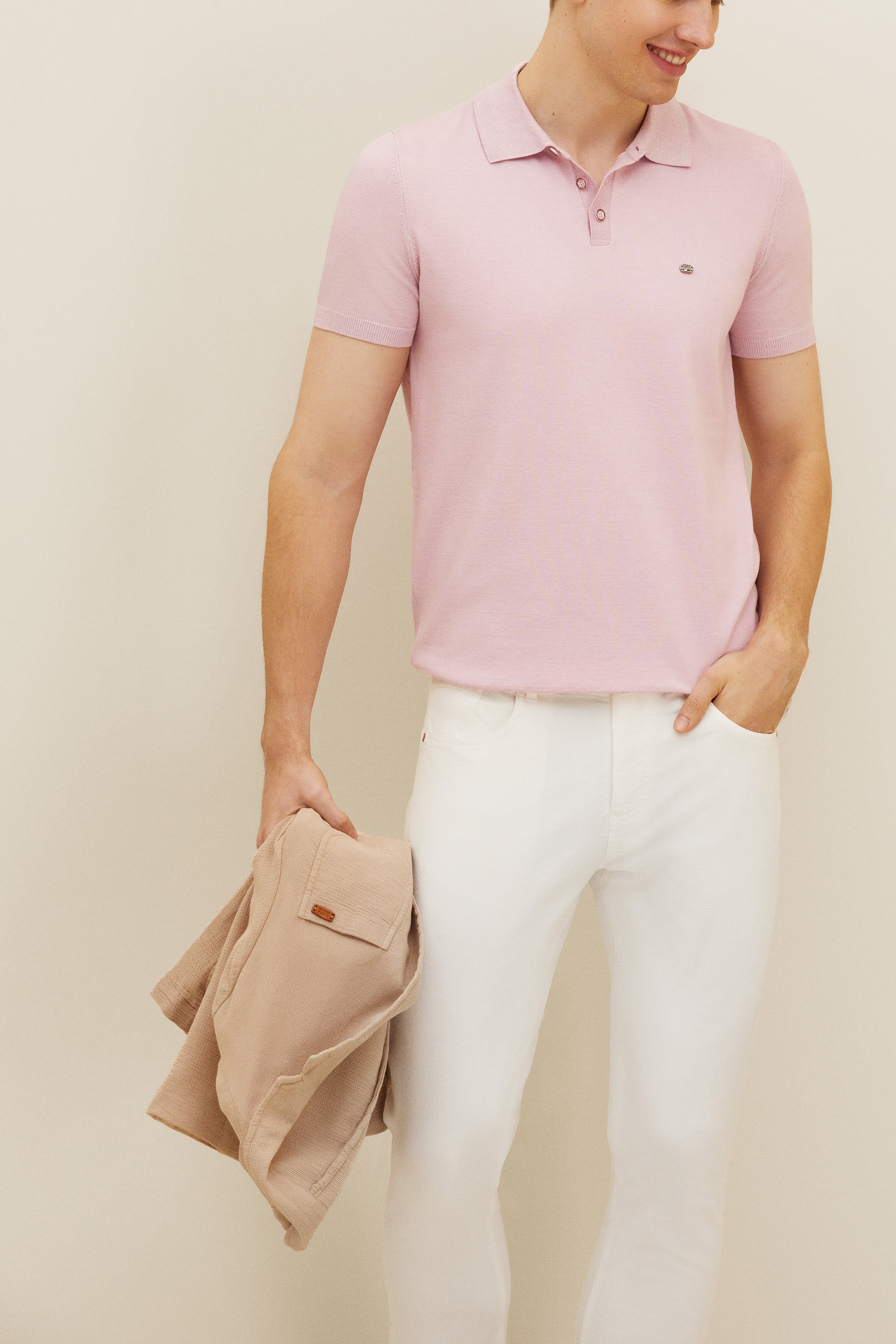 Erkek Slim Fit Ekru Kanvas Pantolon
