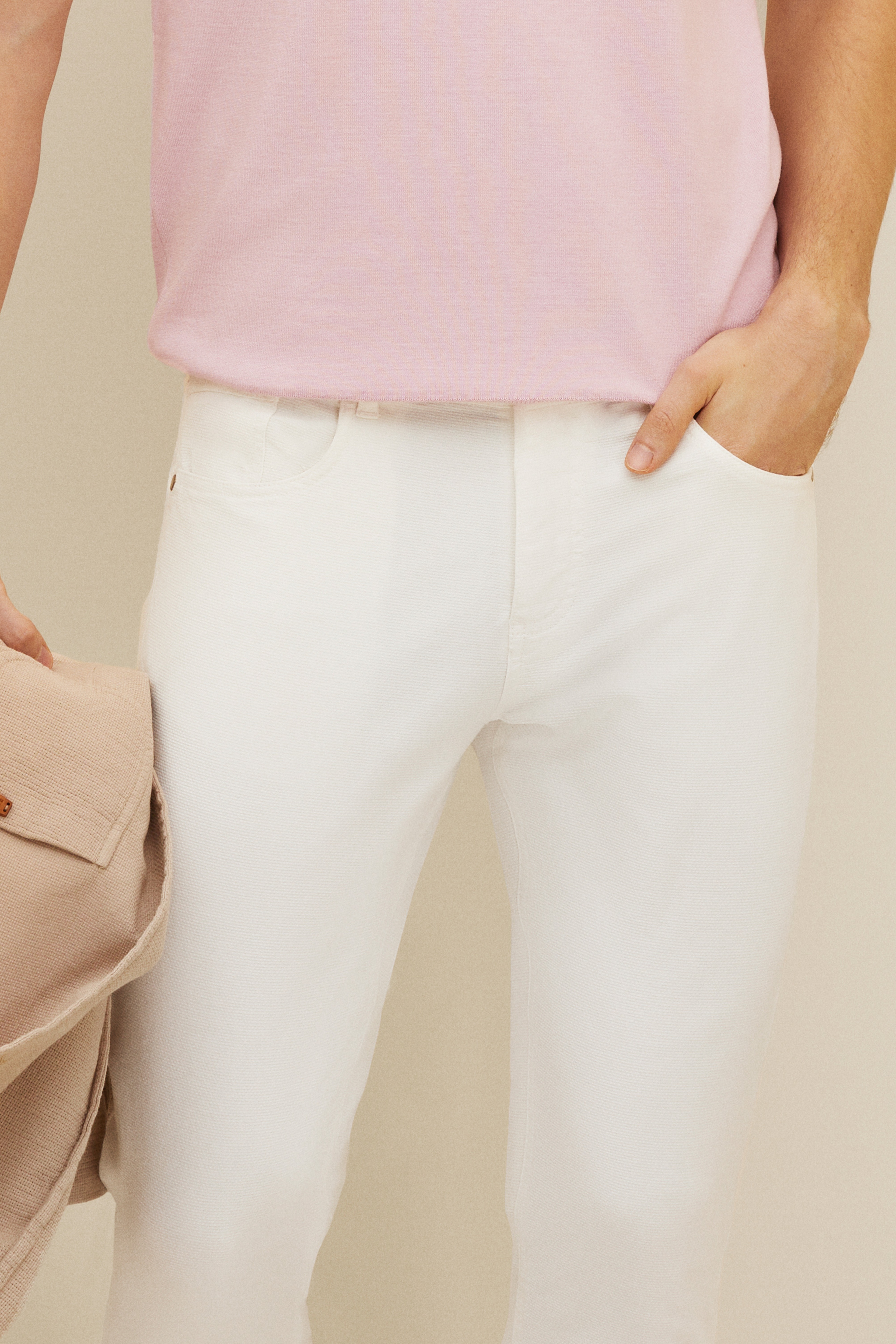 Erkek Slim Fit Ekru Kanvas Pantolon - Image 3