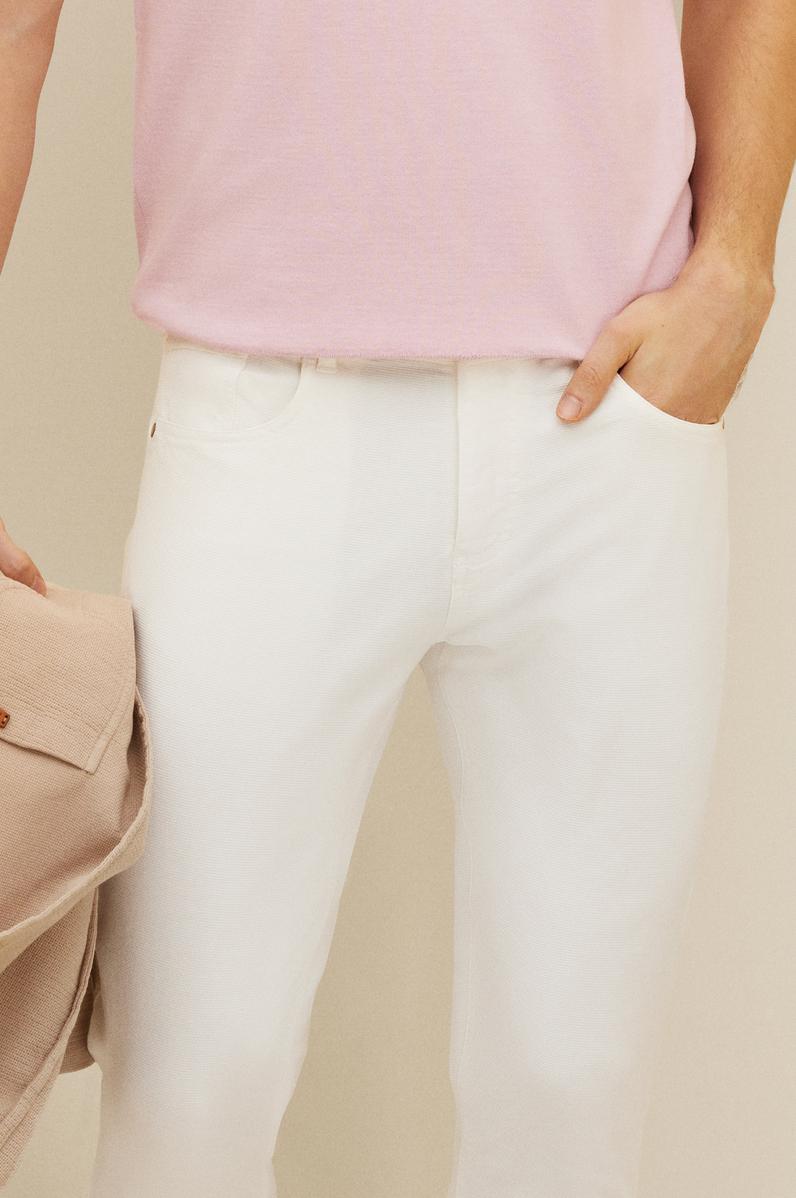 Erkek Slim Fit Ekru Kanvas Pantolon