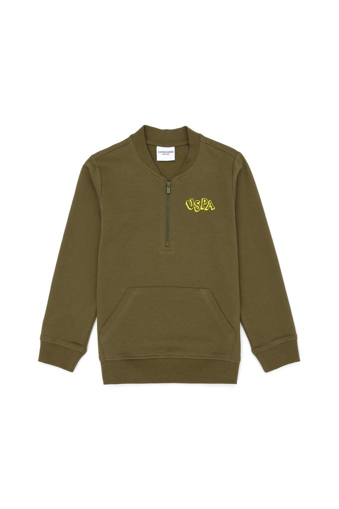 Çocuk Haki Bisiklet Yaka Sweatshirt