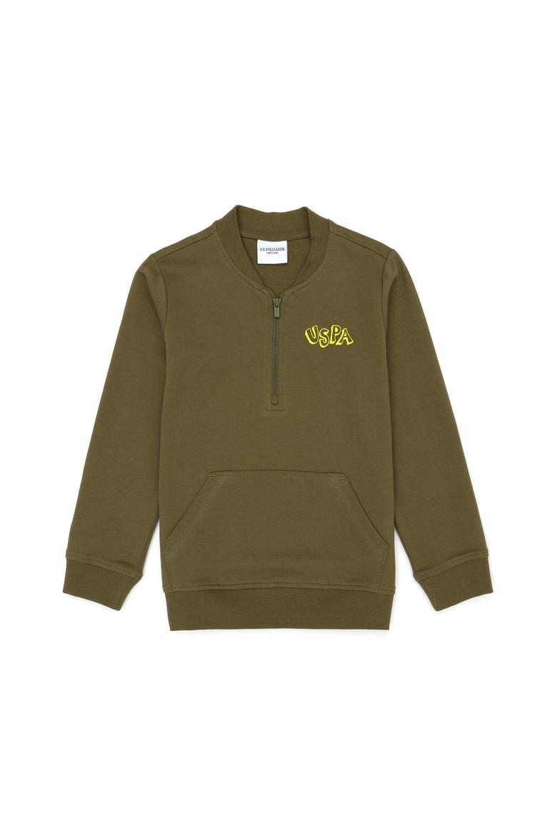 Çocuk Haki Bisiklet Yaka Sweatshirt