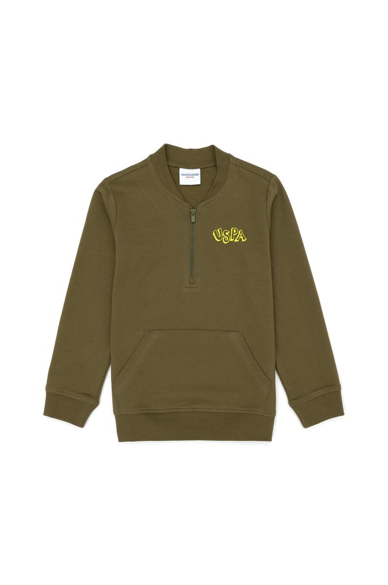 Çocuk Haki Bisiklet Yaka Sweatshirt