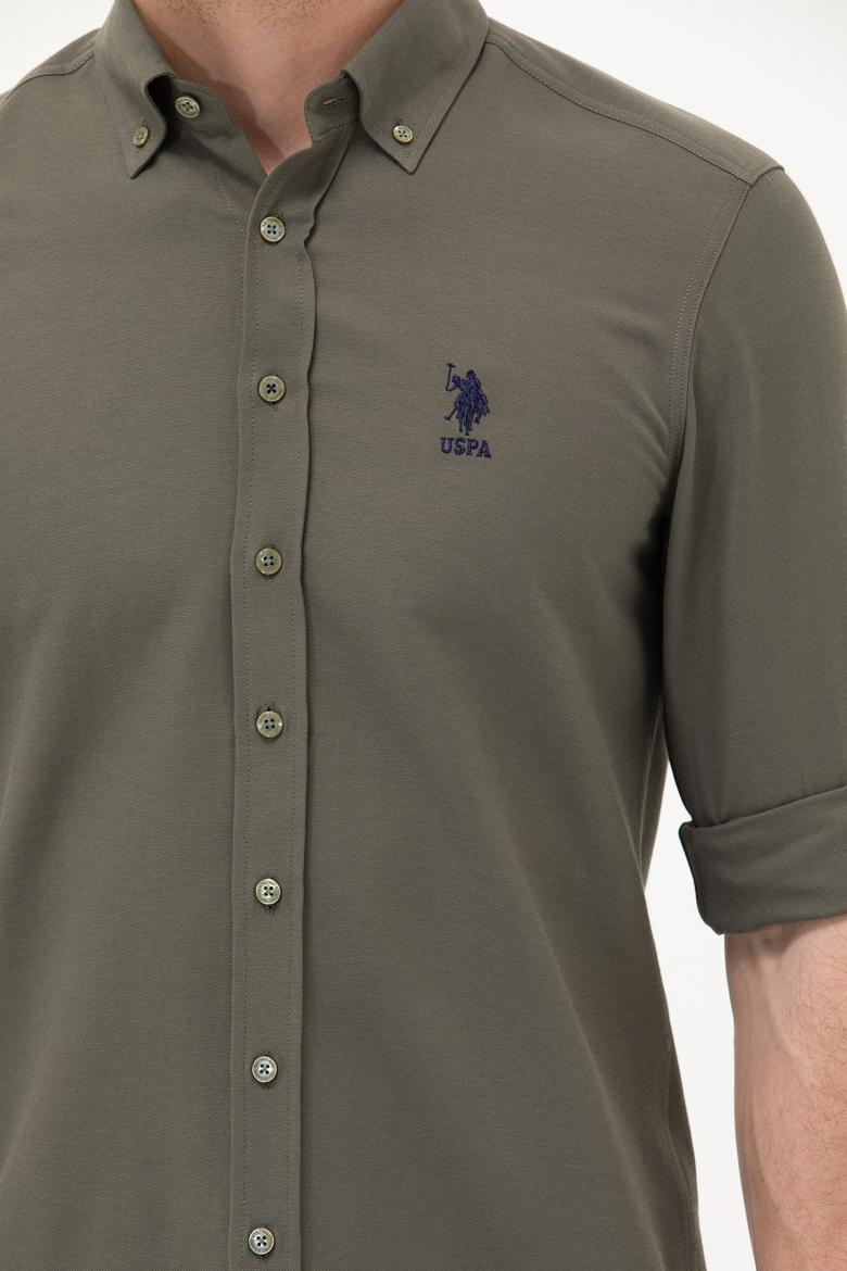 Erkek Koyu Haki Uzun Kollu Basic Gömlek - 50256741063