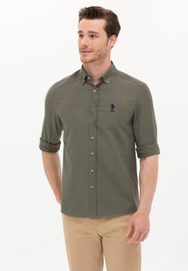 Erkek Koyu Haki Uzun Kollu Basic Gömlek - 50256741063