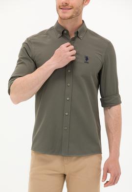 Erkek Koyu Haki Uzun Kollu Basic Gömlek - 50256741063