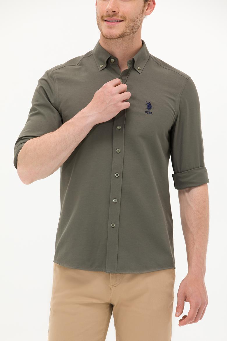 Erkek Koyu Haki Uzun Kollu Basic Gömlek - 50256741063