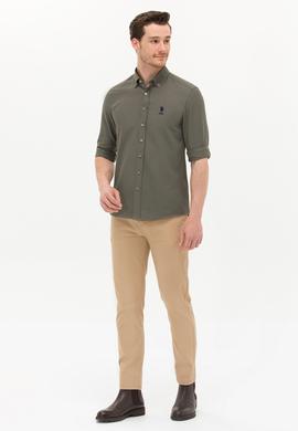 Erkek Koyu Haki Uzun Kollu Basic Gömlek - 50256741063