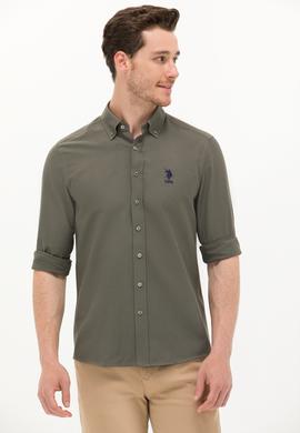 Erkek Koyu Haki Uzun Kollu Basic Gömlek - 50256741063