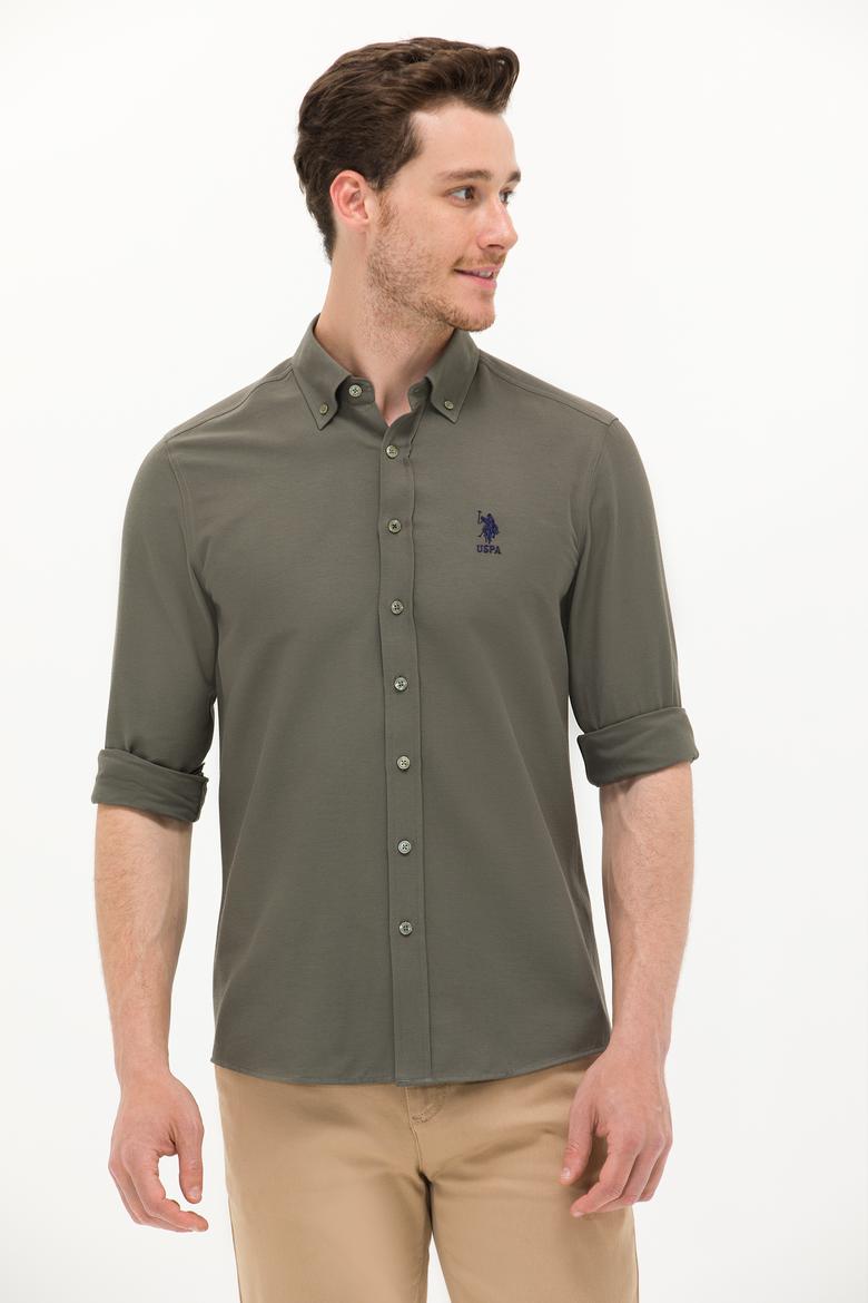 Erkek Koyu Haki Uzun Kollu Basic Gömlek - 50256741063