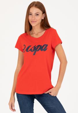 Kadın Kırmızı Bisiklet Yaka Tişört - 50265676053