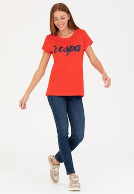 Kadın Kırmızı Bisiklet Yaka Tişört - 50265676053