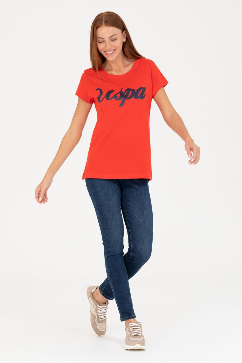 Kadın Kırmızı Bisiklet Yaka Tişört - 50265676053