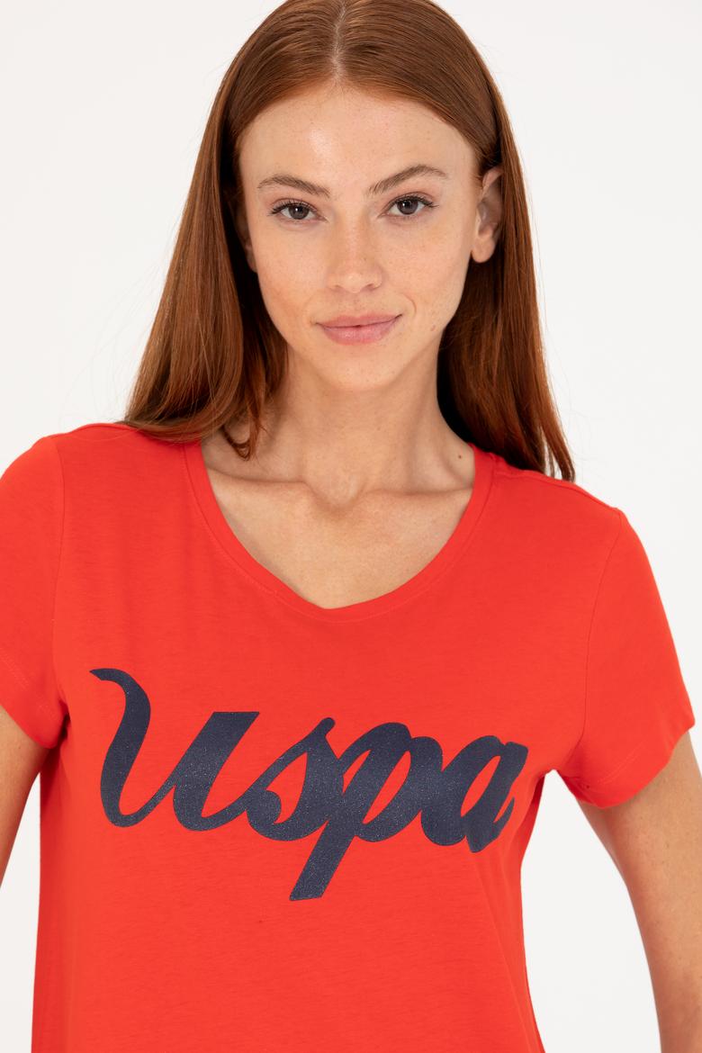 Kadın Kırmızı Bisiklet Yaka Tişört - 50265676053