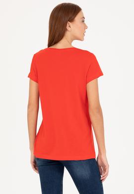 Kadın Kırmızı Bisiklet Yaka Tişört - 50265676053