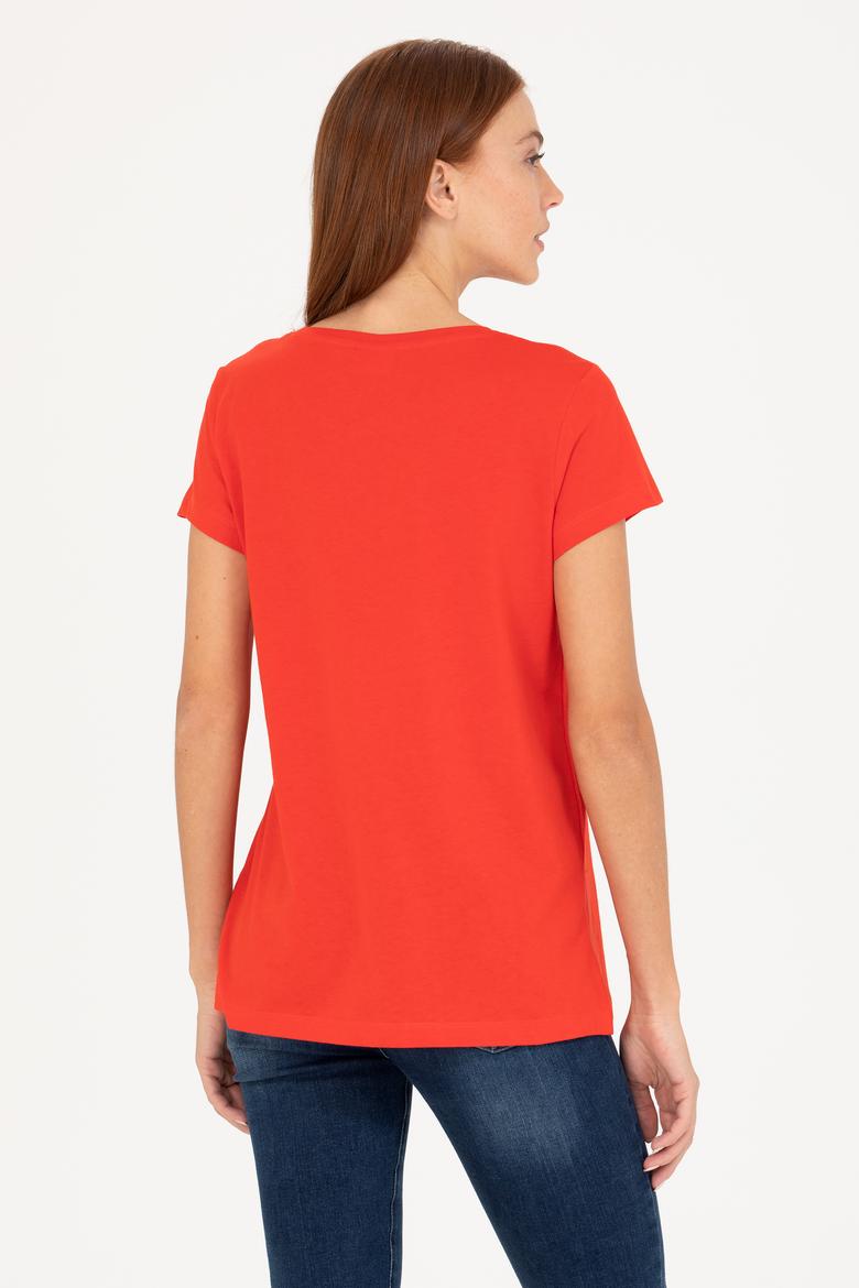 Kadın Kırmızı Bisiklet Yaka Tişört - 50265676053