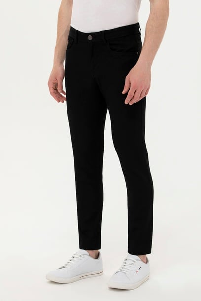 Erkek Slim Fit Siyah Kanvas / Chino Pantolon