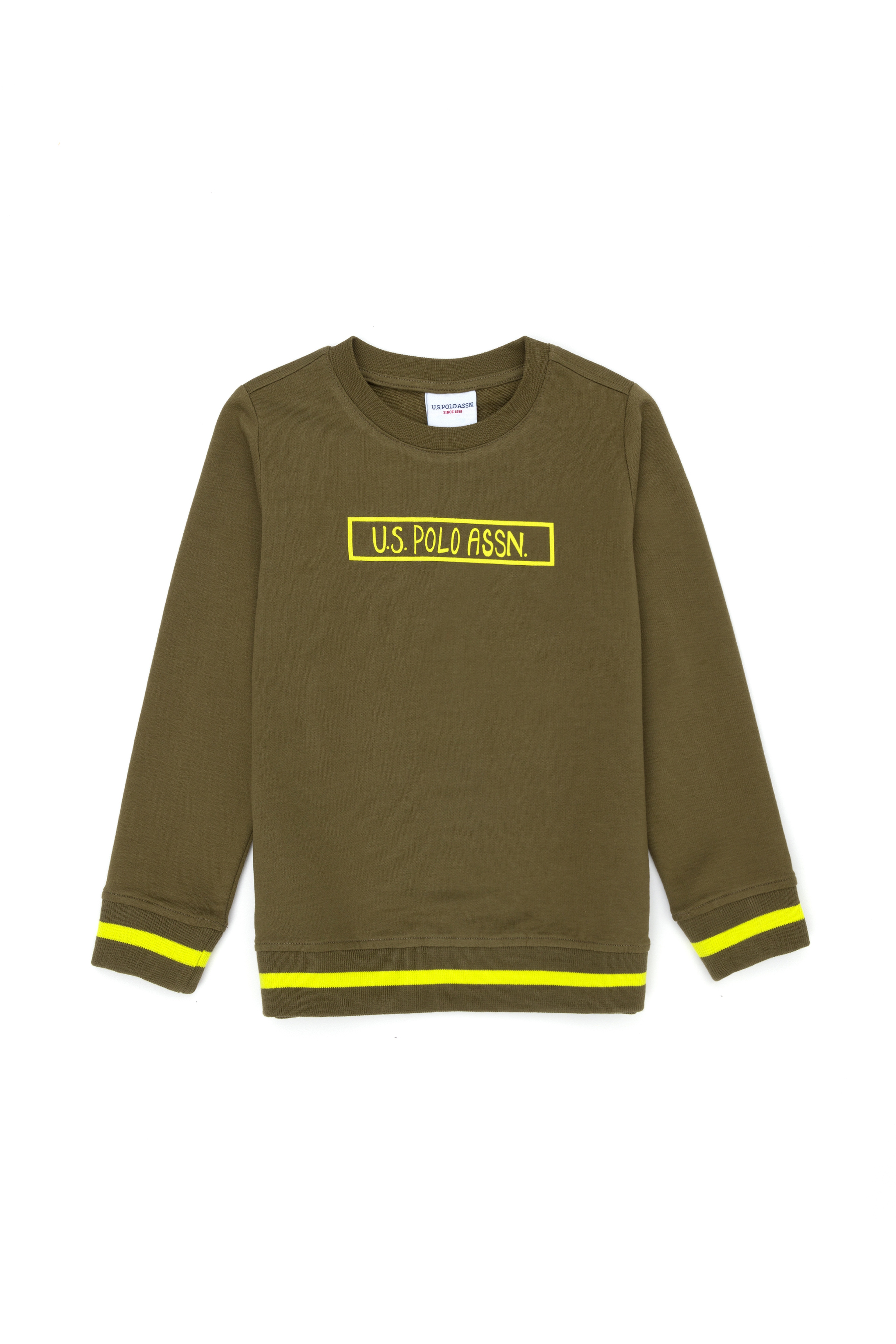 Çocuk Haki Basic Bisiklet Yaka Sweatshirt - Image 1